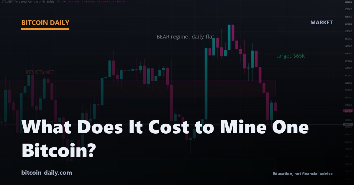 Bitcoin mining cost chart showing estimated production cost versus current bitcoin price