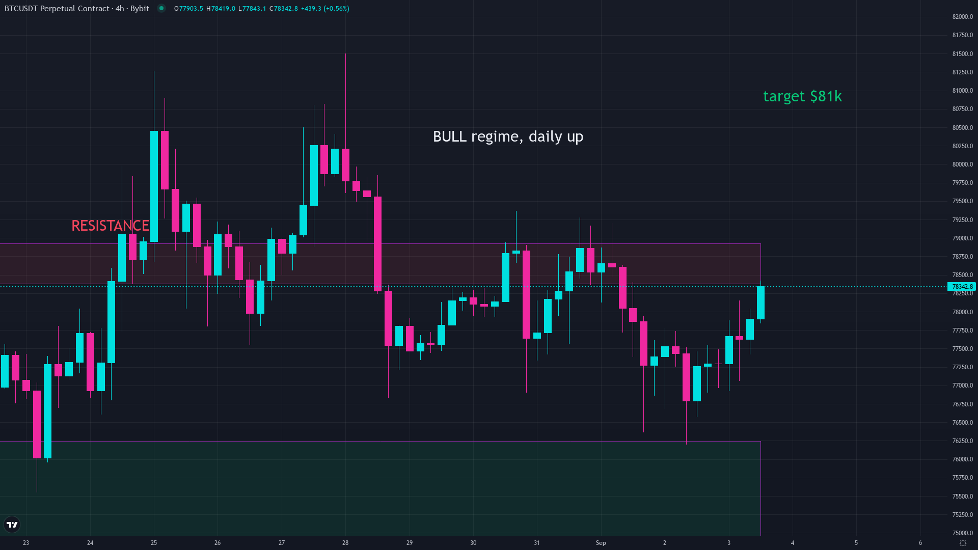 Bitcoin price chart showing volatility and price swings across cycles